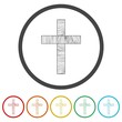 Christian wood cross icon. Set icons in color circle buttons