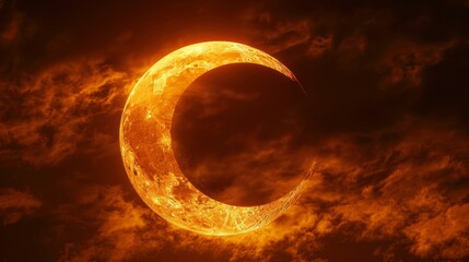 Wall Mural - eclipse: a 3d illustration of a partial solar eclipse, with the moon covering only a portion of the 