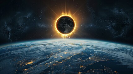 Wall Mural - eclipse: a vector illustration of a solar eclipse, showing the moon passing between the sun and the 