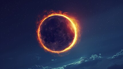 Wall Mural - eclipse: a vector illustration of an annular solar eclipse, showing the moon covering the center of 