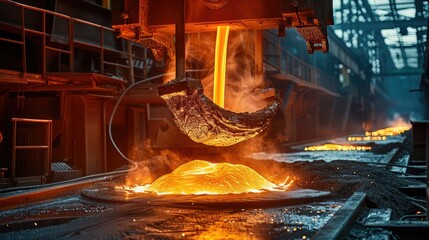 Poster - Steel foundry, incandescent plasma highlights. Generative AI.