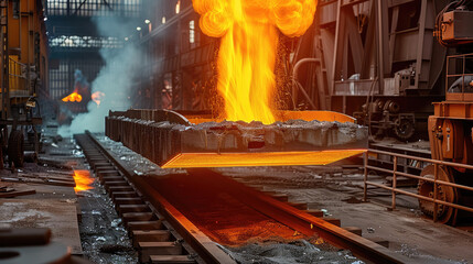 Poster - Steel foundry, incandescent plasma highlights. Generative AI.
