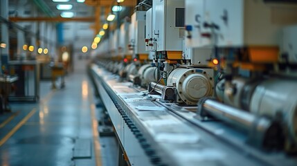 Poster - Inside the factory, the production of machines. Generative AI.