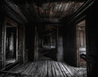 Inside an old scary gloomy abandoned house.