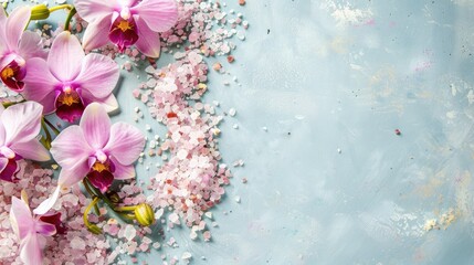 Sticker - Spa theme with beautiful orchid blossoms and pink sea salt with space for text