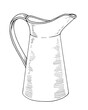 Vector water Jug. Black line art drawing of milk pitcher. Outline illustration of vintage bottle. Sketch on isolated white background. Hand drawn editable clipart. A vase for flowers