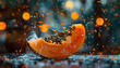 An isolated slice of delicious orange papaya fruit on a blurry backround