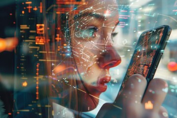 Poster - Colorful and dynamic artwork obscuring the face but focusing on smartphone usage
