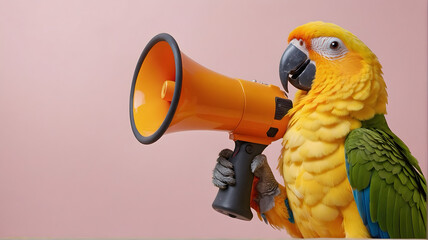 Wall Mural - A funny parrot holding a megaphone