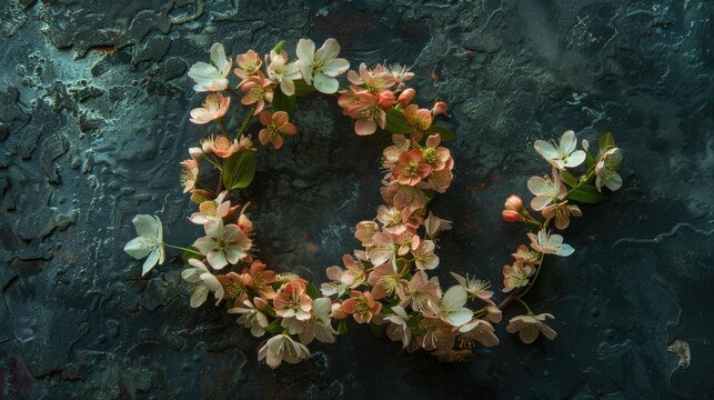 Tiny flower letter Q on a dark backdrop