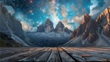 Fototapeta  - Sundown Splendor: Majestic mountain vista with snowy peaks under a vibrant sky.Generative AI illustration.