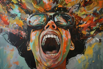 Poster - Vibrant abstract painting with a silhouette of a face, evoking energy and artistic creativity