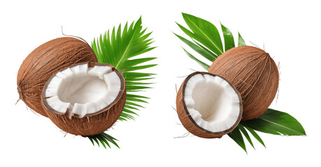Wall Mural - coconut with leaves isolated on transparent background