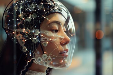 Poster - A cybernetic interface showcases a brain hologram, highlighting complexities of the human mind intertwined with futuristic technology