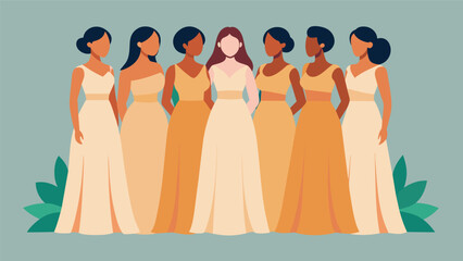 Wall Mural - Bridesmaids wearing elegant dresses made from sustainably sourced fabrics such as organic cotton or hemp.