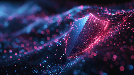 Poster - futuristic cyber security technology background with glowing shield hologram. modern cyberspace digital cyber tech wallpaper, information technology 
