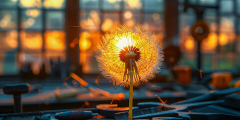 Wall Mural - Sunlit Dandelion, Symbol of Hope and Dreams, Ethereal Nature Close-up