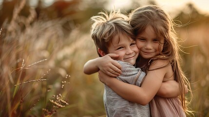 A warm hug shared between siblings, strengthening the bond of family