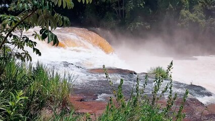 Canvas Print - Cassilandia, Mato Grosso do Sul, Brazil - 01 26 2024: waterfall in tourist spot Salto do Rio Apore