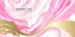 Artistic abstract watercolor banner with golden wavy line. Artistic golden pink background