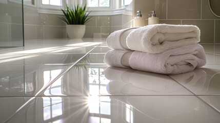 Sparkling clean ceramic tiles and grout in a well-maintained bathroom