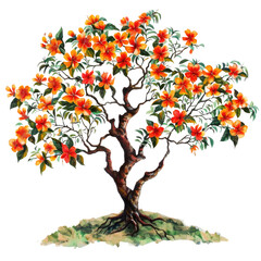 Wall Mural - A vibrant mango tree complete with a blossoming mango flower stands out elegantly against a transparent background