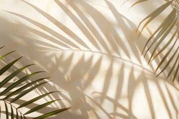 Poster - Closeup of blurred shadow of palm tree leaves on light cream wall
