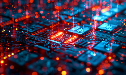 Poster - cybersecurity strategy illustration: male it professional analyzing digital data matrix code, protec