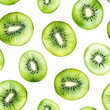 Watercolor seamless pattern with fresh kiwi slices isolated on white background.