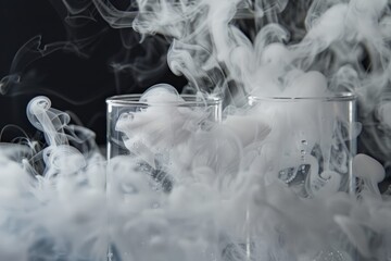 Two glasses of liquid with smoke coming out of them