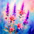 Floral colourful bloomy vibrant watercolour oil painting splash colour of blazing-star flowers