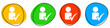 4 bunte Icons: Person mit Häkchen - Button Banner