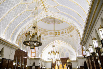 white ceiling interior of Omar Ali Saifuddien Mosque in Brunei Darussalam on Borneo in Southeast Asia