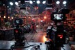 © arti om - The TV show studio buzzes with activity as crew members prepare for the upcoming interview, adjusting lights and cameras to ensure the perfect shot