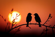 Bird Silhouettes Chatting at Sunrise