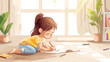 Cute little girl drawing with felt-tip pen on floor