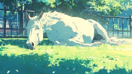 Wall Mural - cartoon illustration of a horse sleeping