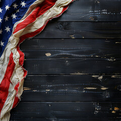 Wall Mural - American flag on a dark wooden table