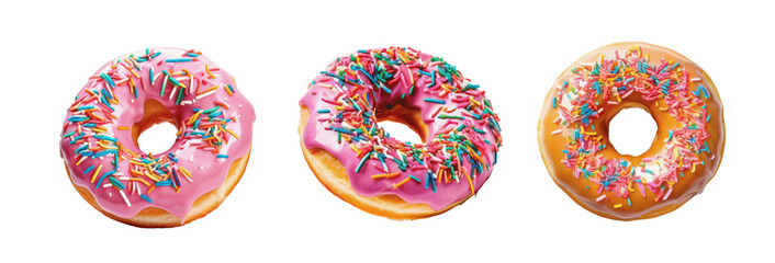 Wall Mural - set of donuts with sprinkles isolated on transparent background