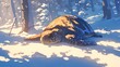 illustration of a turtle sleeping in the snow