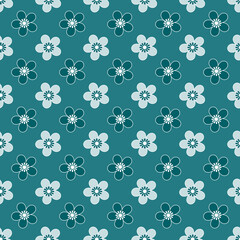 Wall Mural - Seamless simple small flowers kids pattern turquoise color background