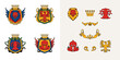 Heraldic emblem icons in hand drawn design