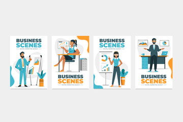 Poster - Hand drawn cartoon Business scenes card set