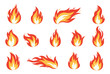 © VctAn - Vector bright burn flame icon set isolated on white background. Hot fire flat clipart sings collection. Burning fireball signs
