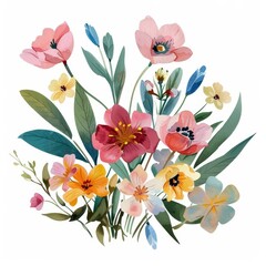 Wall Mural - Brightly painted spring floral bunch in watercolors, isolated on white --ar 1:1 Job ID: 859af7c8-fe2f-40f5-9c74-99c1bca7a5c0