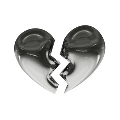 Poster - 3d halves of a heart with a chrome effect in y2k style isolated on a white background. Vector illustration for retro futuristic design