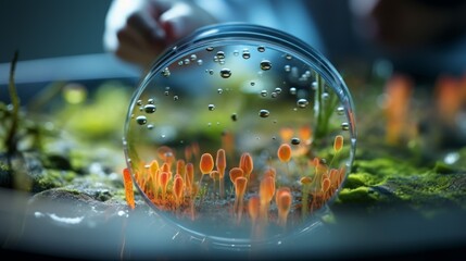 Poster - A scientist carefully lowers a genetically modified organism into a petri dish, observing its behavior under a microscope.