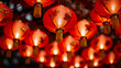 Jiufen old street with tourists walking and shopping .at night Traditional Chinese lanterns hanging along the narrow street.