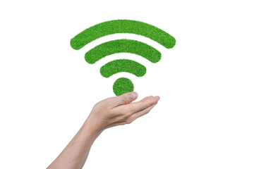 Wall Mural - hands hope and wifi icon isolated on transparent background. png file