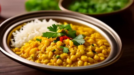 Canvas Print -  Deliciously vibrant yellow rice dish with garnish ready to serve